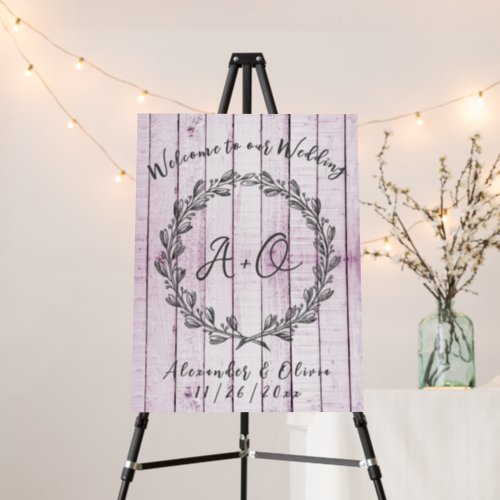 Magenta Rustic Monogram Wedding Welcome Sign