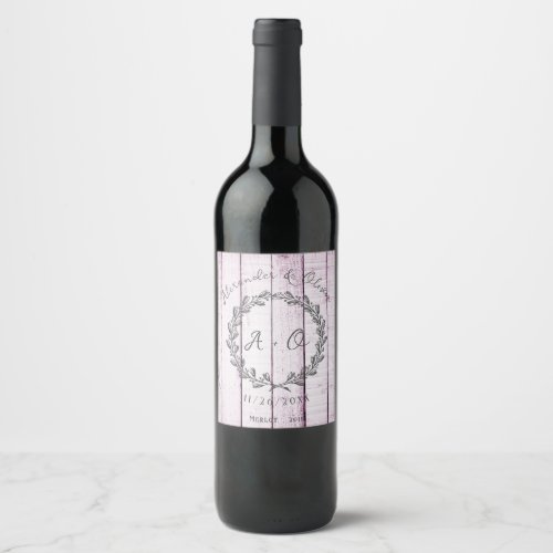 Magenta Rustic Monogram Wedding Wine Label