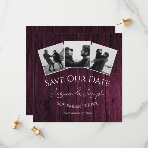 Magenta Rustic Photo Collage Save The Date