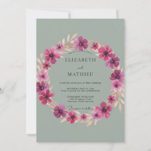 Magenta Sage Petal Wedding Invitation