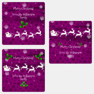 Magenta Santa's Sleigh and Reindeer Baking Label