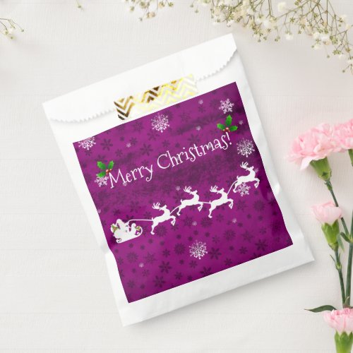 Magenta Santas Sleigh and Reindeer Favor Bags