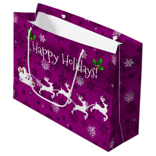 Magenta Santa's Sleigh and Reindeer Gift Bag
