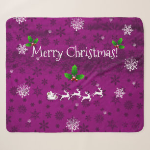 Magenta Santa's Sleigh and Reindeer Sherpa Blanket