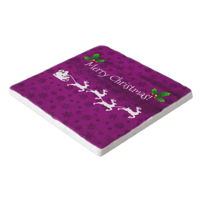 Magenta Santa's Sleigh and Reindeer Trivet (Corner)
