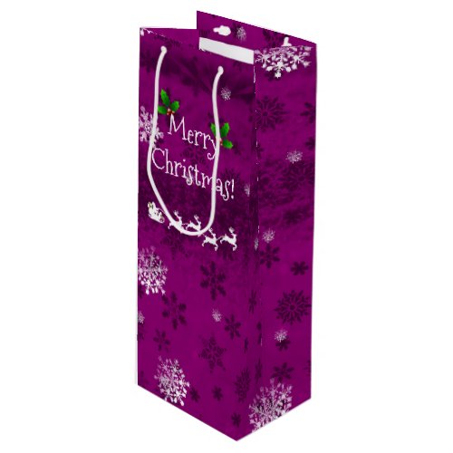 Magenta Santas Sleigh and Reindeer Wine Gift Bag