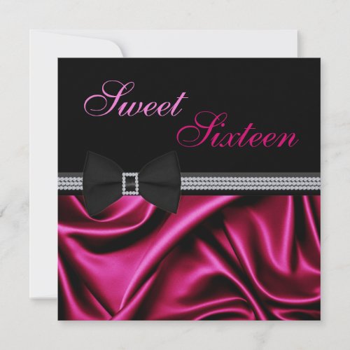 Magenta Satin and Gems Sweet Sixteen Invite