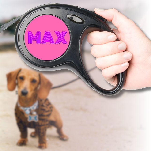 Magenta Script Custom Pet Name Clean Neon Hot Pink Retractable Pet Leash (Creator Uploaded)