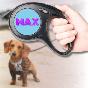 Magenta Script Custom Pet Name Clean Sky Blue Retractable Pet Leash