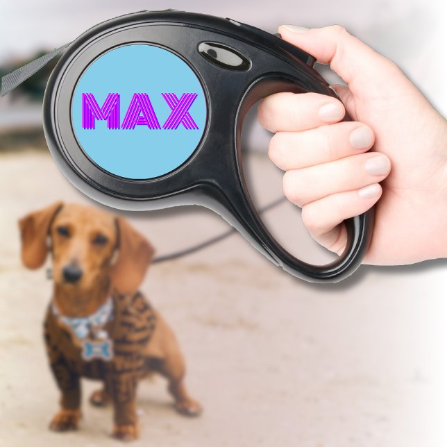 Magenta Script Custom Pet Name Clean Sky Blue Retractable Pet Leash (Creator Uploaded)