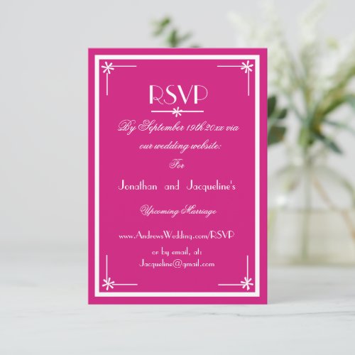 Magenta script email website Wedding RSVP Card 