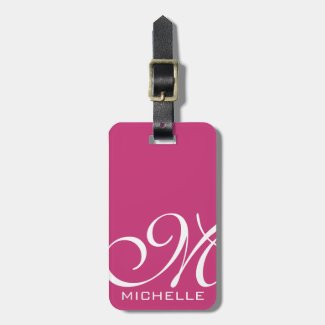 Magenta Script Monogrammed Luggage Tag