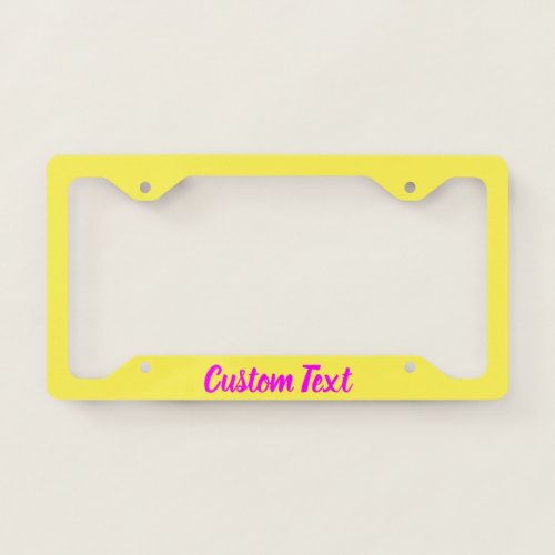 Magenta Script on Yellow License Plate Frame