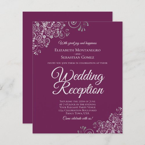 Magenta  Silver Wedding Reception BUDGET Invite