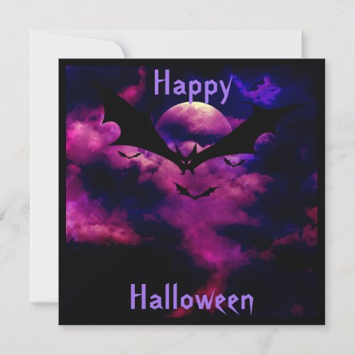 Magenta Sky Bats  Halloween Party Invitation