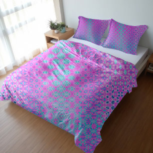 Magenta, Sky Blue, and Navy Retro Geometric Duvet Cover