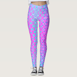 Magenta, Sky Blue, and Navy Retro Geometric Leggings