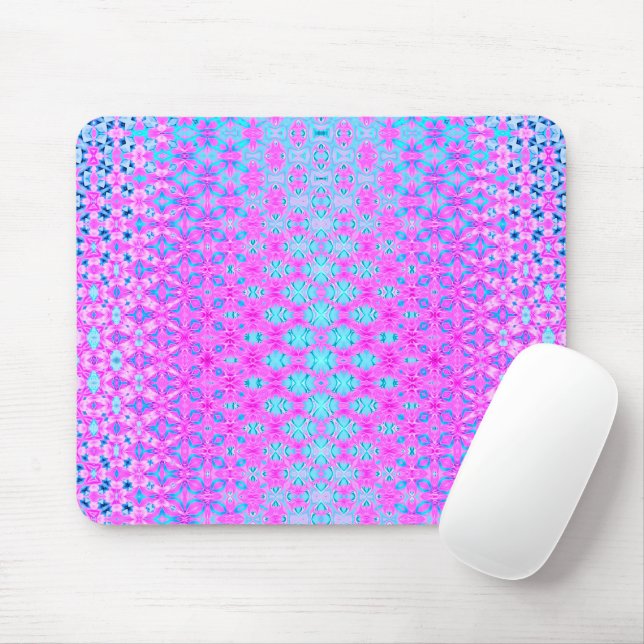Magenta, Sky Blue, and Navy Retro Geometric Mouse Pad (With Mouse)