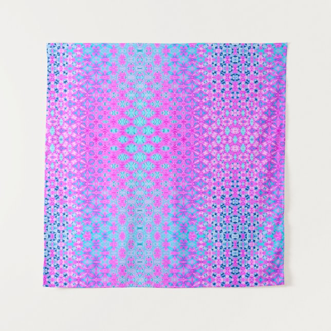 Magenta, Sky Blue, and Navy Retro Geometric Tapestry (Front)