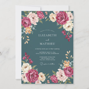 Magenta Slate Petal Wedding Invitation