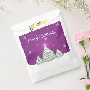 Magenta Snowy Christmas Tree Favor Bags