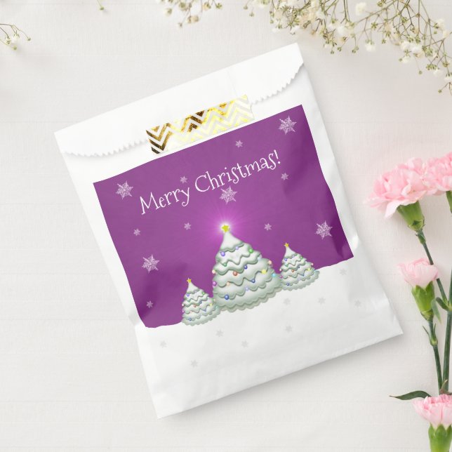 Magenta Snowy Christmas Tree Favor Bags (Sealed)