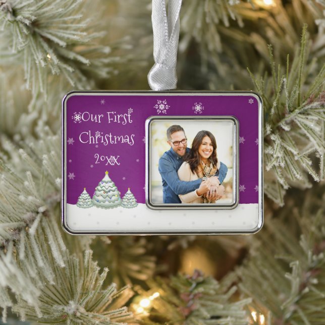 Magenta Snowy Christmas Tree Framed Ornament (Tree)