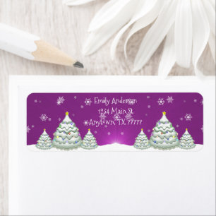 Magenta Snowy Christmas Tree Return Address Label