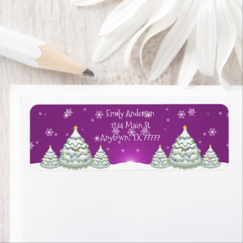 Magenta Snowy Christmas Tree Return Address Label