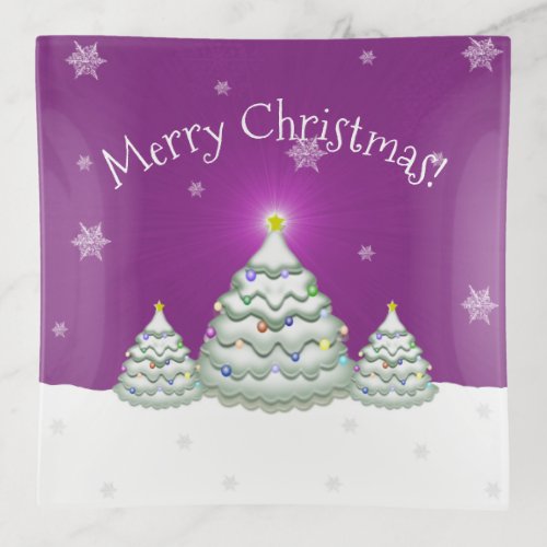 Magenta Snowy Christmas Tree Trinket Tray