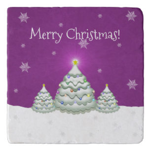Magenta Snowy Christmas Tree Trivet