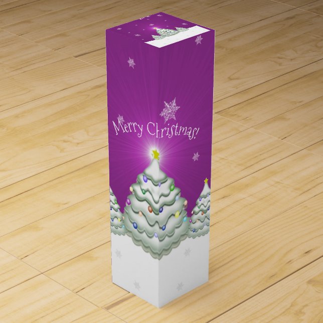 Magenta Snowy Christmas Tree Wine Gift Box (Front)
