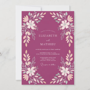 Magenta Soft Botanical Romance Wedding Invitation