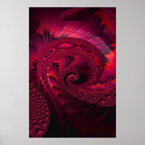 Magenta Spiral Alien Tentacle Fractal Artwork  Poster