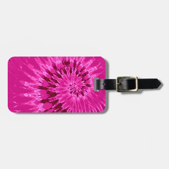 Magenta Spiral Tie Dye Luggage Tag (Front Horizontal)