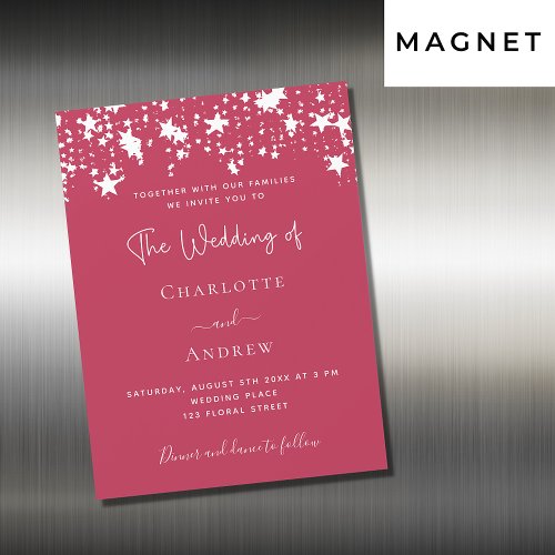 Magenta stars luxury wedding magnetic invitation