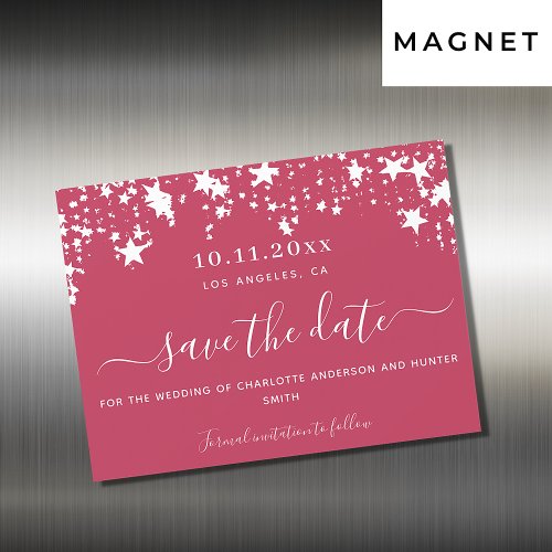 Magenta stars wedding save the date magnet card