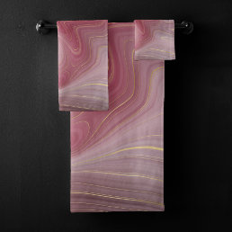 Magenta Strata | Mauve Pink and Muted Purple Agate Bath Towel Set