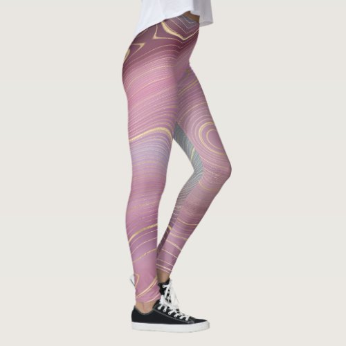 Magenta Strata  Mauve Pink and Muted Purple Agate Leggings