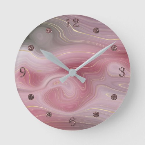 Magenta Strata  Mauve Pink and Muted Purple Agate Round Clock