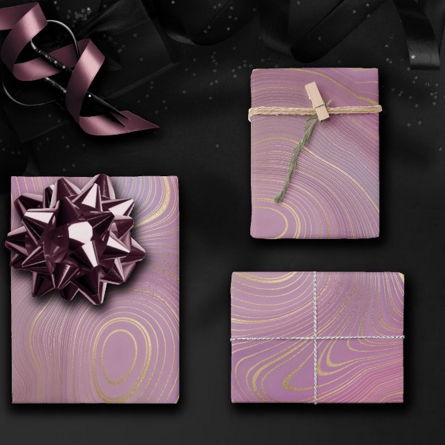 Magenta Strata | Mauve Pink and Muted Purple Agate Wrapping Paper Sheets