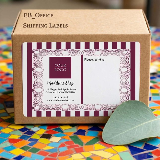 Magenta Stripes & Curly Frame & Logo Label (Chic Magenta & White Stripes & Logo.
Size: 3.75” L x 2” W - Eight labels per sheet
)