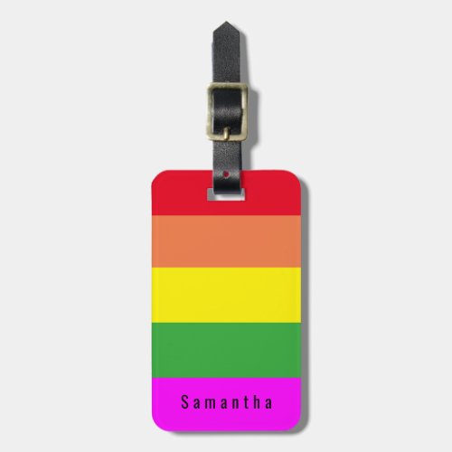 Magenta Stripes  Yellow Red Hues Personalized ID Luggage Tag