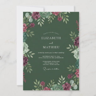 Magenta Succulent Moss Wedding Invitation