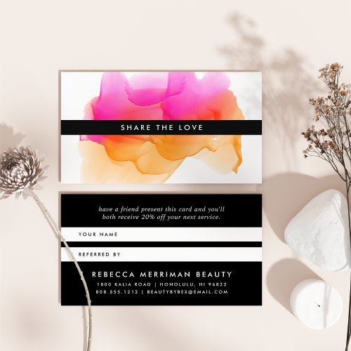 Magenta Sunset Modern Watercolor Blot Referral Card