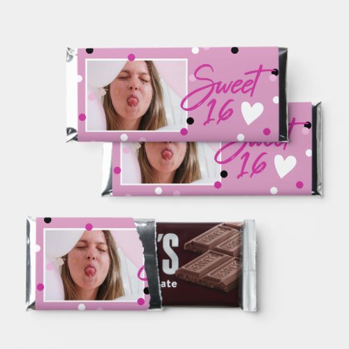 Magenta Sweet 16 Confetti  Photo Birthday Party Hershey Bar Favors