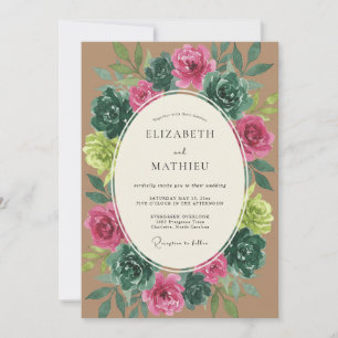 Magenta Teal Botanical Wedding Invitation