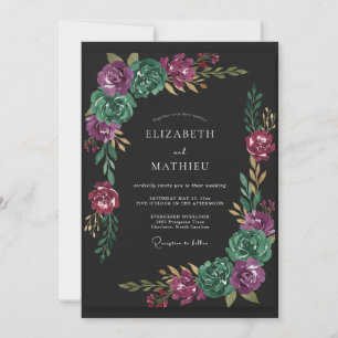 Magenta Teal Foliage Eucalyptus Wedding Invitation