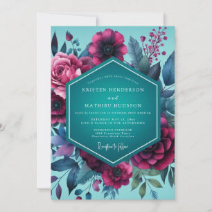 Magenta Teal Gloaming Wedding Invitation