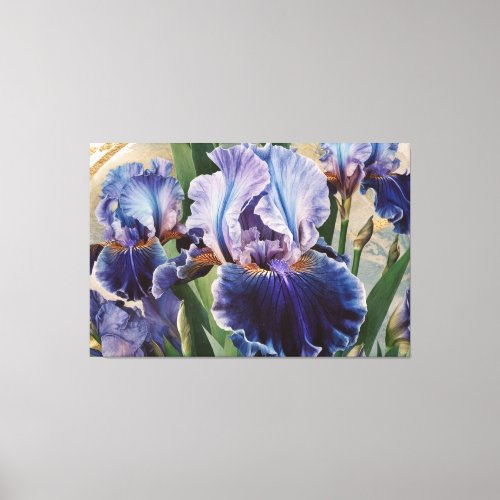  Magenta Teal IRIS Irises Vintage Floral TV2 Canvas Print